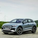 Audi Q4 e-tron electric SUV in Geyser blue, the model covered by the 2024-2025 battery recall